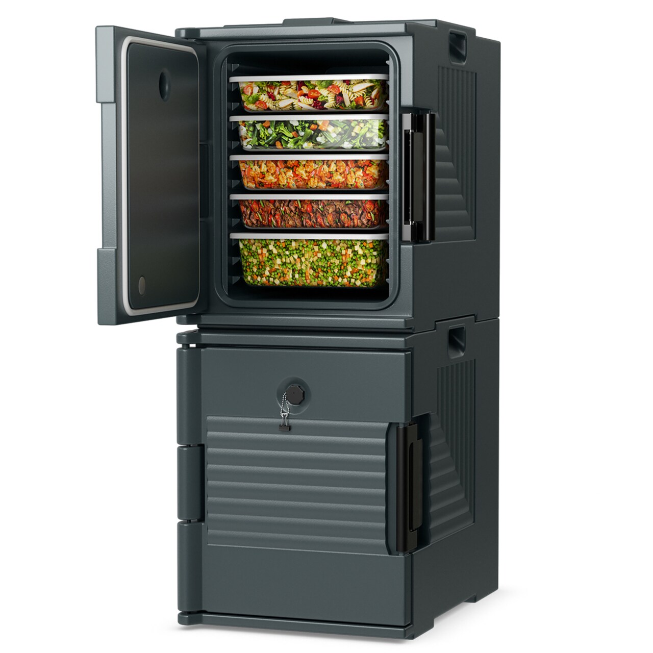 2 Pack End Loading Insulated Food Pan Carrier Hot And Cold 6 Pan Capacity W/Handle